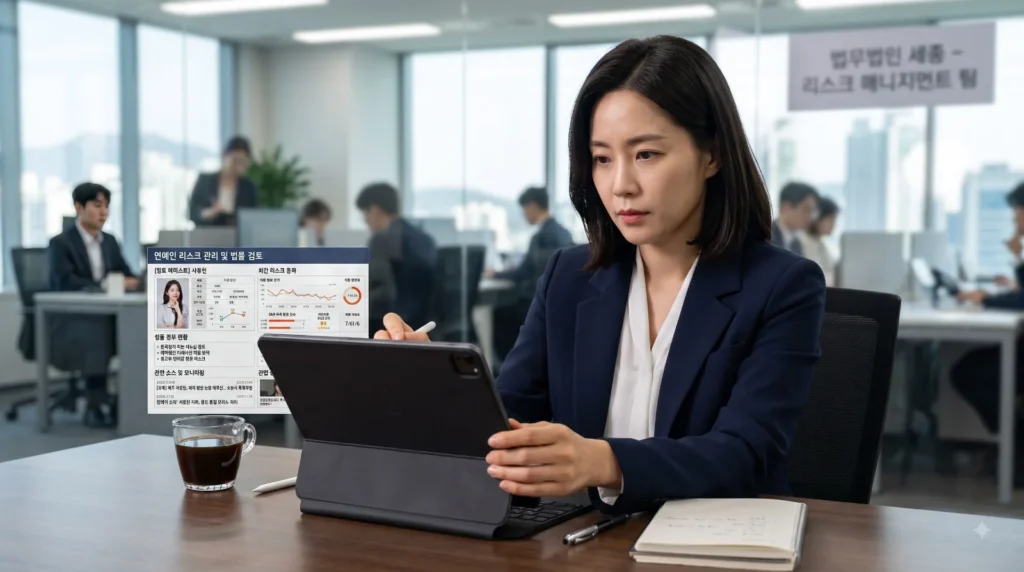 홍민기 데이트 폭력 논란, 오예주 광고 비공개 전환 3 연예계 리스크 관리 및 법적 공방을 분석하는 차분하고 전문적인 분위기의 비주얼